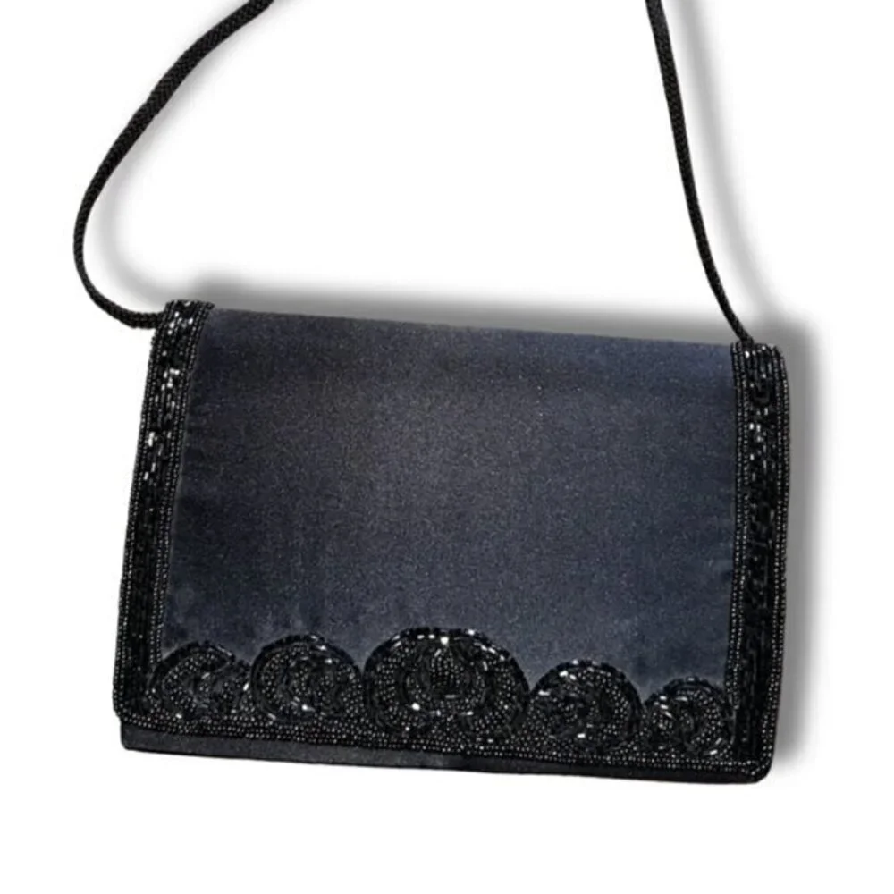 Black Silk Sequin Small Crossbody Bag